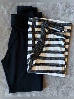 GAP 2 piece Black Leggings with Black Striped Tank